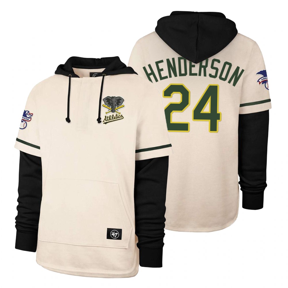 Men Oakland Athletics #24 Henderson Cream 2021 Pullover Hoodie MLB Jersey